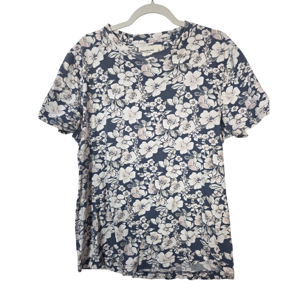Abercrombie & Fitch Floral Tee Womens Large Navy Blue Soft Cotton Short Sleeve